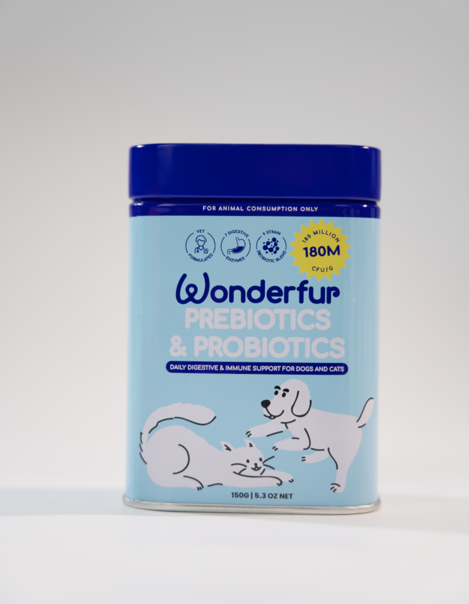 Wonderfur prebiotics and probiotics for pets on a white background